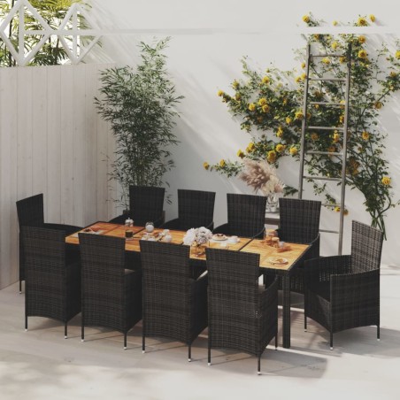 vidaXL Juego de comedor de jardín 11 pzas con cojines ratán PE negro