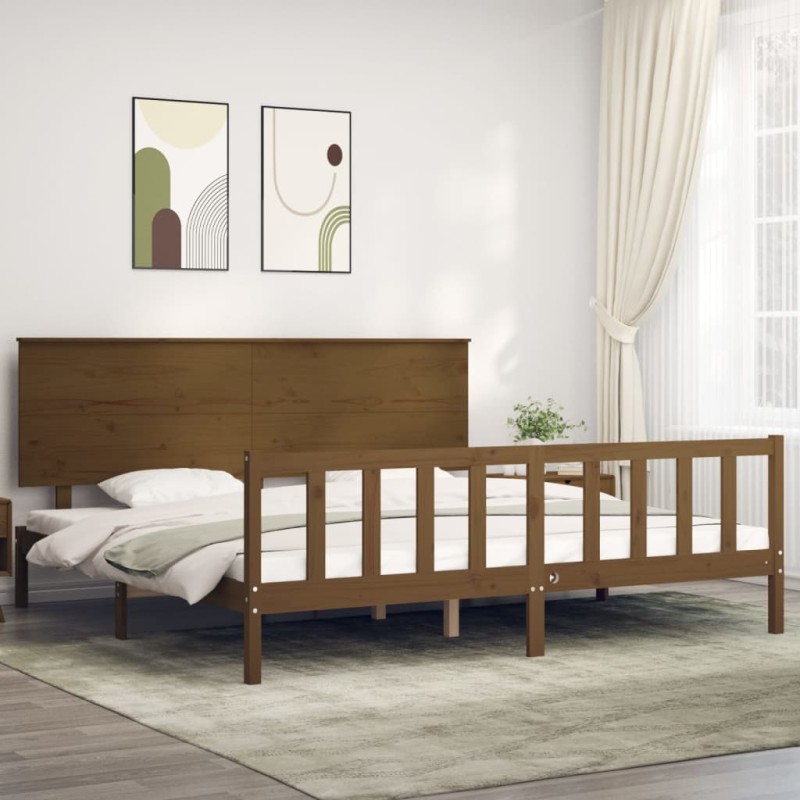vidaXL Estructura cama y cabecero madera maciza marrón miel 200x200 cm