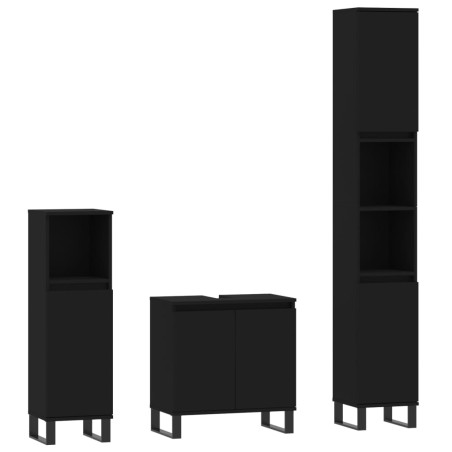 vidaXL Set de muebles de baño 3 piezas madera contrachapada negro