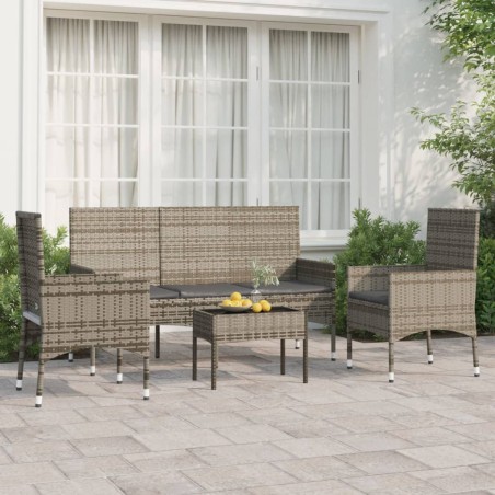vidaXL Set de muebles de jardín 4 pzas y cojines ratán sintético gris