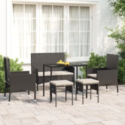 vidaXL Set muebles de jardín 6 piezas y cojines ratán sintético negro