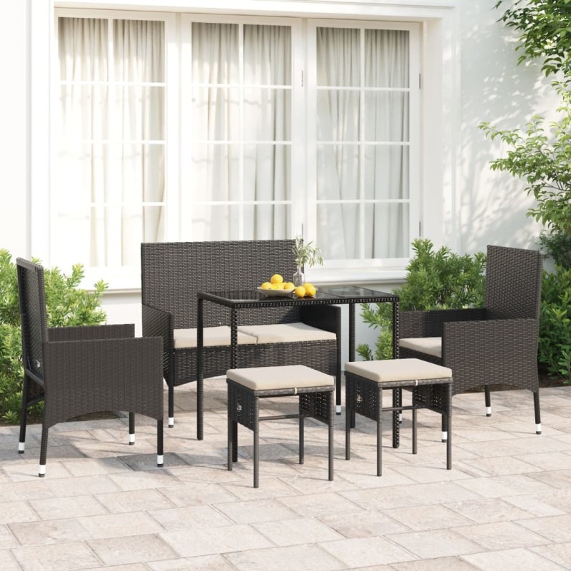 vidaXL Set muebles de jardín 6 piezas y cojines ratán sintético negro