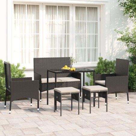 vidaXL Set muebles de jardín 6 piezas y cojines ratán sintético negro