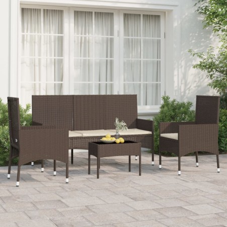 vidaXL Set muebles de jardín 4 piezas y cojines ratán sintético marrón