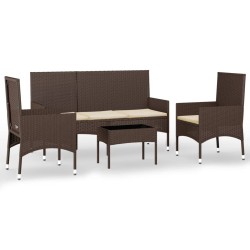 vidaXL Set muebles de jardín 4 piezas y cojines ratán sintético marrón