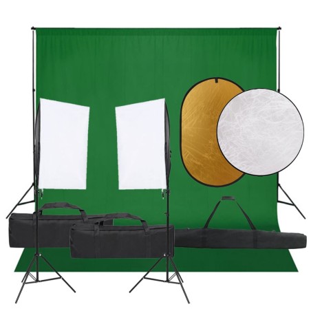 vidaXL Kit de estudio fotográfico con set de luces, fondo y reflector