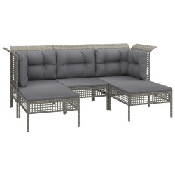 vidaXL Set de muebles de jardín 5 pzas y cojines ratán sintético gris