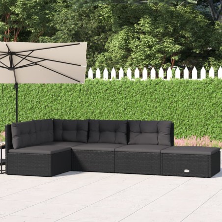 vidaXL Set de muebles de jardín 5 pzas y cojines ratán sintético negro