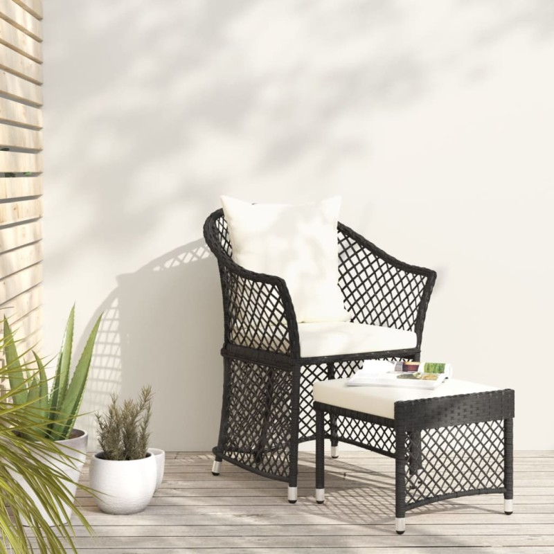 vidaXL Set de muebles de jardín 2 pzas y cojines ratán sintético negro vidaXL Set de muebles de jardín 2 pzas y cojines ratán sintético negro