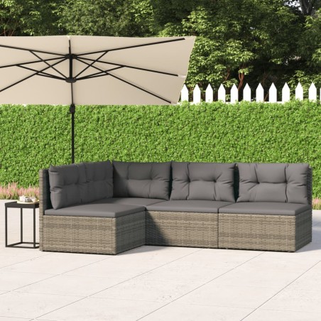 vidaXL Set de muebles de jardín 4 pzas y cojines ratán sintético gris