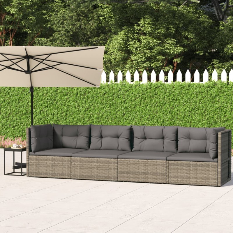 vidaXL Set de muebles de jardín 4 pzas y cojines ratán sintético gris vidaXL Set de muebles de jardín 4 pzas y cojines ratán sintético gris