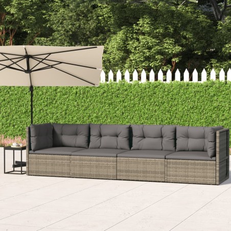 vidaXL Set de muebles de jardín 4 pzas y cojines ratán sintético gris