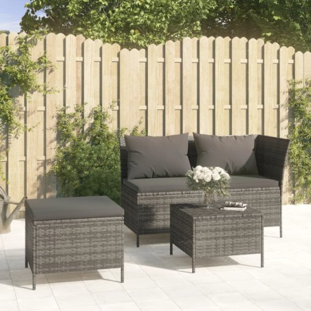 vidaXL Set de muebles de jardín 3 pzas y cojines ratán sintético gris