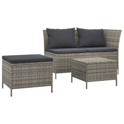 vidaXL Set de muebles de jardín 3 pzas y cojines ratán sintético gris