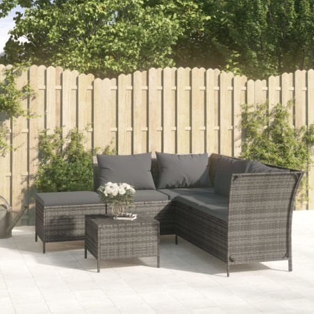 vidaXL Set de muebles de jardín 4 pzas y cojines ratán sintético gris