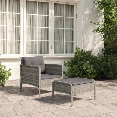 vidaXL Set de muebles de jardín 2 pzas cojines ratán sintético gris