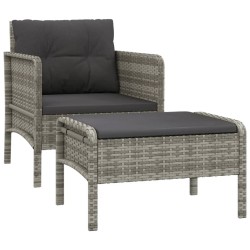 vidaXL Set de muebles de jardín 2 pzas cojines ratán sintético gris