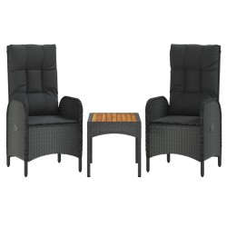 vidaXL Set de muebles de jardín 3 pzas y cojines ratán sintético negro