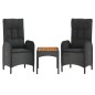 vidaXL Set de muebles de jardín 3 pzas y cojines ratán sintético negro vidaXL Set de muebles de jardín 3 pzas y cojines ratán sintético negro