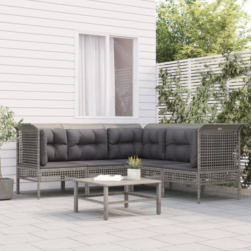 vidaXL Set de muebles de jardín 5 pzas y cojines ratán sintético gris vidaXL Set de muebles de jardín 5 pzas y cojines ratán sintético gris