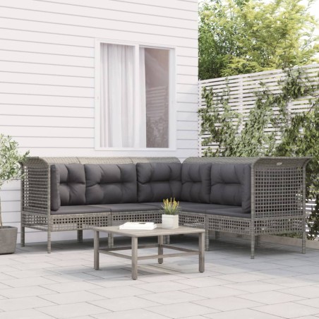 vidaXL Set de muebles de jardín 5 pzas y cojines ratán sintético gris