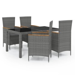 vidaXL Set de comedor de jardín 5 pzas y cojines ratán sintético gris