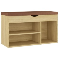 vidaXL Banco zapatero con cojín madera ingeniería sonoma 80x30x47 cm