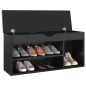 vividaXL Banco zapatero con cojín madera ingeniería negro brillo