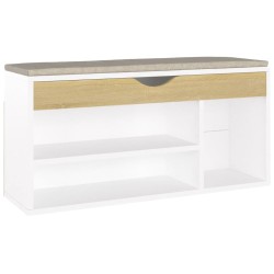 vidaXL Banco zapatero con cojín madera ingeniería blanco/roble sonoma