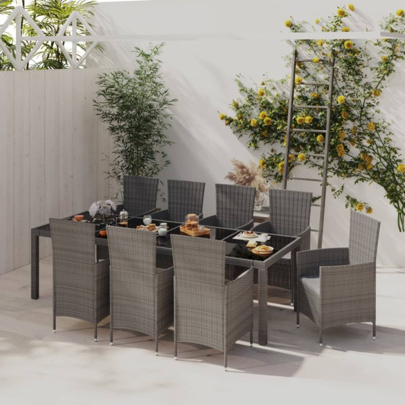 vidaXL Set de comedor de jardín 9 pzas y cojines ratán sintético gris vidaXL Set de comedor de jardín 9 pzas y cojines ratán sintético gris