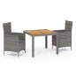 vidaXL Set de comedor de jardín 3 pzas y cojines ratán sintético gris