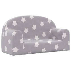 vidaXL Sofá infantil de 2 plazas gris claro con estrellas felpa suave