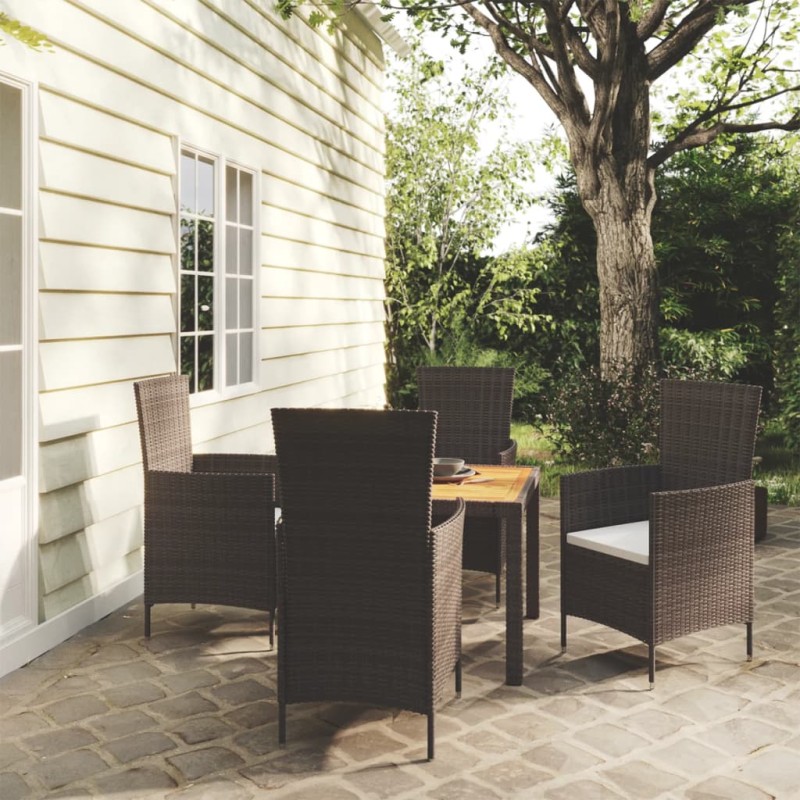 vidaXL Juego de comedor de jardín 5 pzas con cojines ratán PE negro