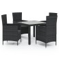 vidaXL Juego de comedor de jardín 5 pzas con cojines ratán PE negro