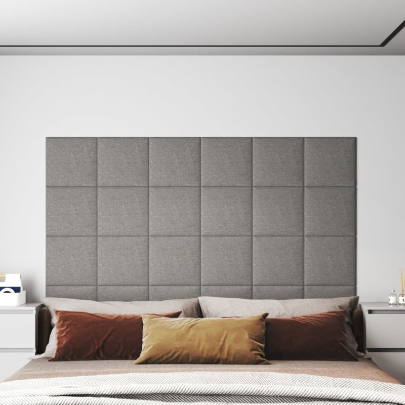 vidaXL Paneles de pared 12 uds tela gris claro 30x30 cm 1,08 m² vidaXL Paneles de pared 12 uds tela gris claro 30x30 cm 1,08 m²
