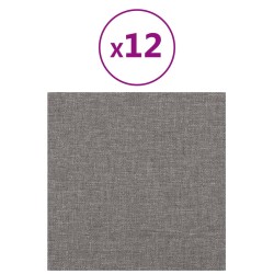 vidaXL Paneles de pared 12 uds tela gris claro 30x30 cm 1,08 m²