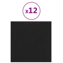 vidaXL Paneles de pared 12 uds tela negro 30x30 cm 1,08 m²