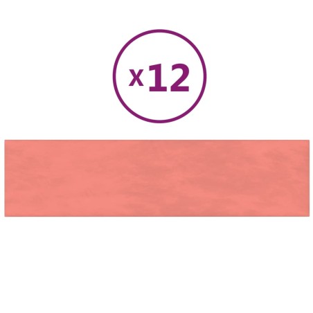 vidaXL Paneles de pared 12 uds terciopelo rosa 60x15 cm 1,08 m²