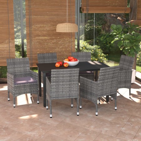vidaXL Set comedor jardín 7 pzas y cojines ratán sintético gris