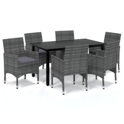 vidaXL Set comedor jardín 7 pzas y cojines ratán sintético gris
