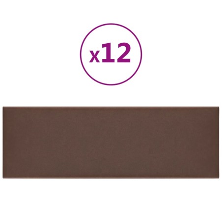 vidaXL Paneles de pared 12 uds cuero sintético marrón 90x30 cm 3,24 m²