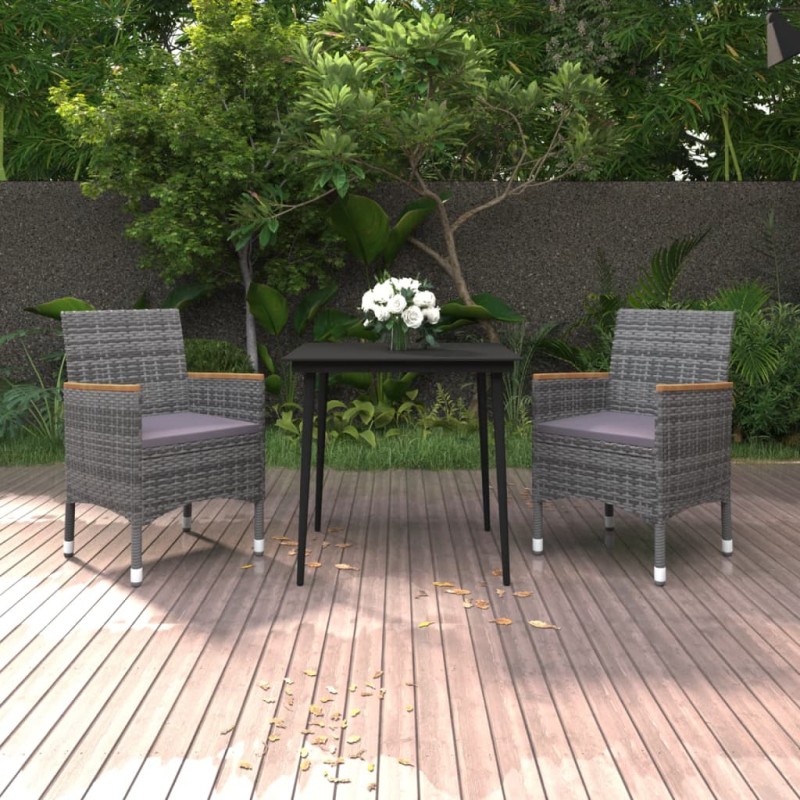 vidaXL Set comedor de jardín 3 pzas y cojines ratán sintético y vidrio vidaXL Set comedor de jardín 3 pzas y cojines ratán sintético y vidrio