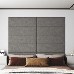 vidaXL Paneles de pared 12 uds tela gris claro 90x30 cm 3,24 m²