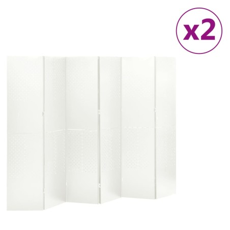 vidaXL Biombos divisores de 6 paneles 2 uds blanco acero 240x180 cm