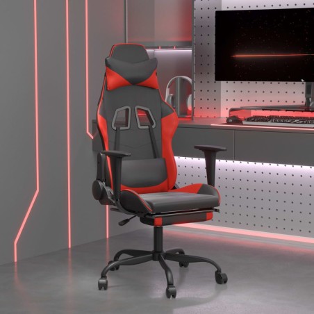 vidaXL Silla gaming de masaje y reposapiés cuero sintético negro rojo