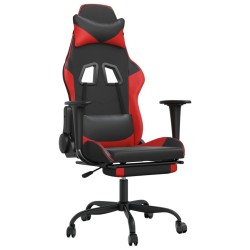 vidaXL Silla gaming de masaje y reposapiés cuero sintético negro rojo