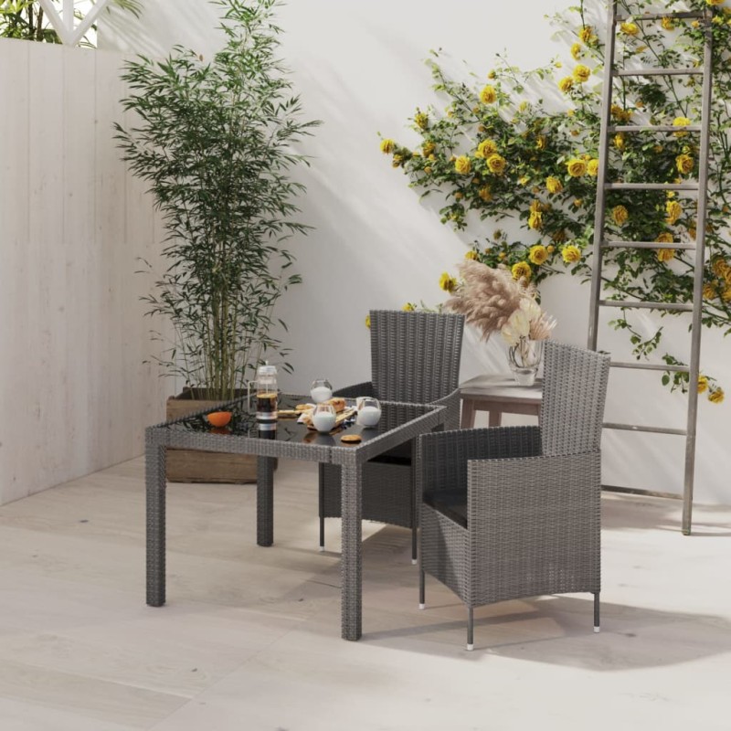 vidaXL Set de comedor de jardín 3 pzas y cojines ratán sintético gris vidaXL Set de comedor de jardín 3 pzas y cojines ratán sintético gris