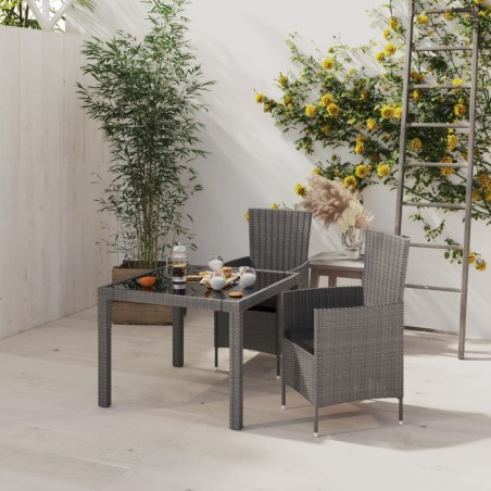 vidaXL Set de comedor de jardín 3 pzas y cojines ratán sintético gris