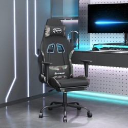 vidaXL Silla gaming de masaje con reposapiés tela negro y camuflaje