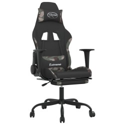 vidaXL Silla gaming de masaje con reposapiés tela negro y camuflaje